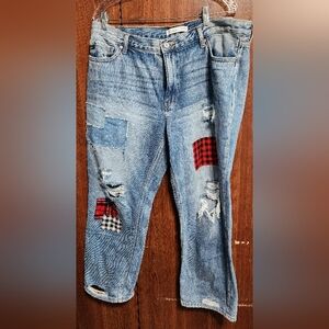 KanCan™ Nonstretch High Rise Plaid Patch Ripped Boyfriend Jean